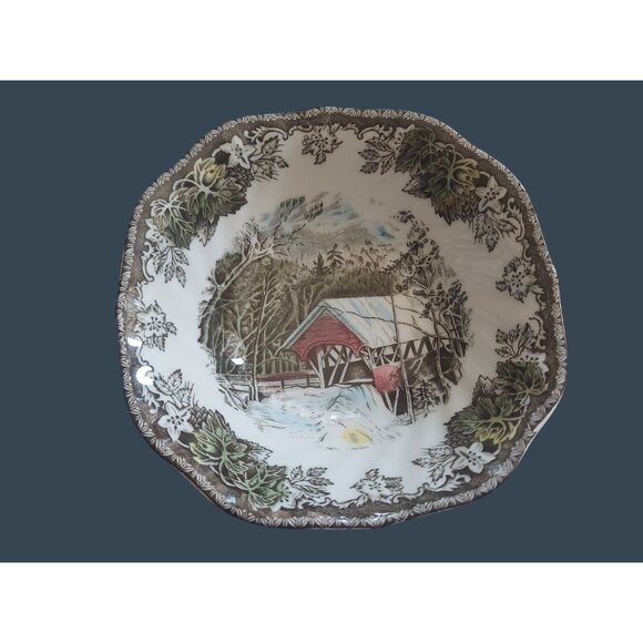 4 Johnson Bros Friendly Village Covered Bridge Square Bowls - Picture 2 of 3